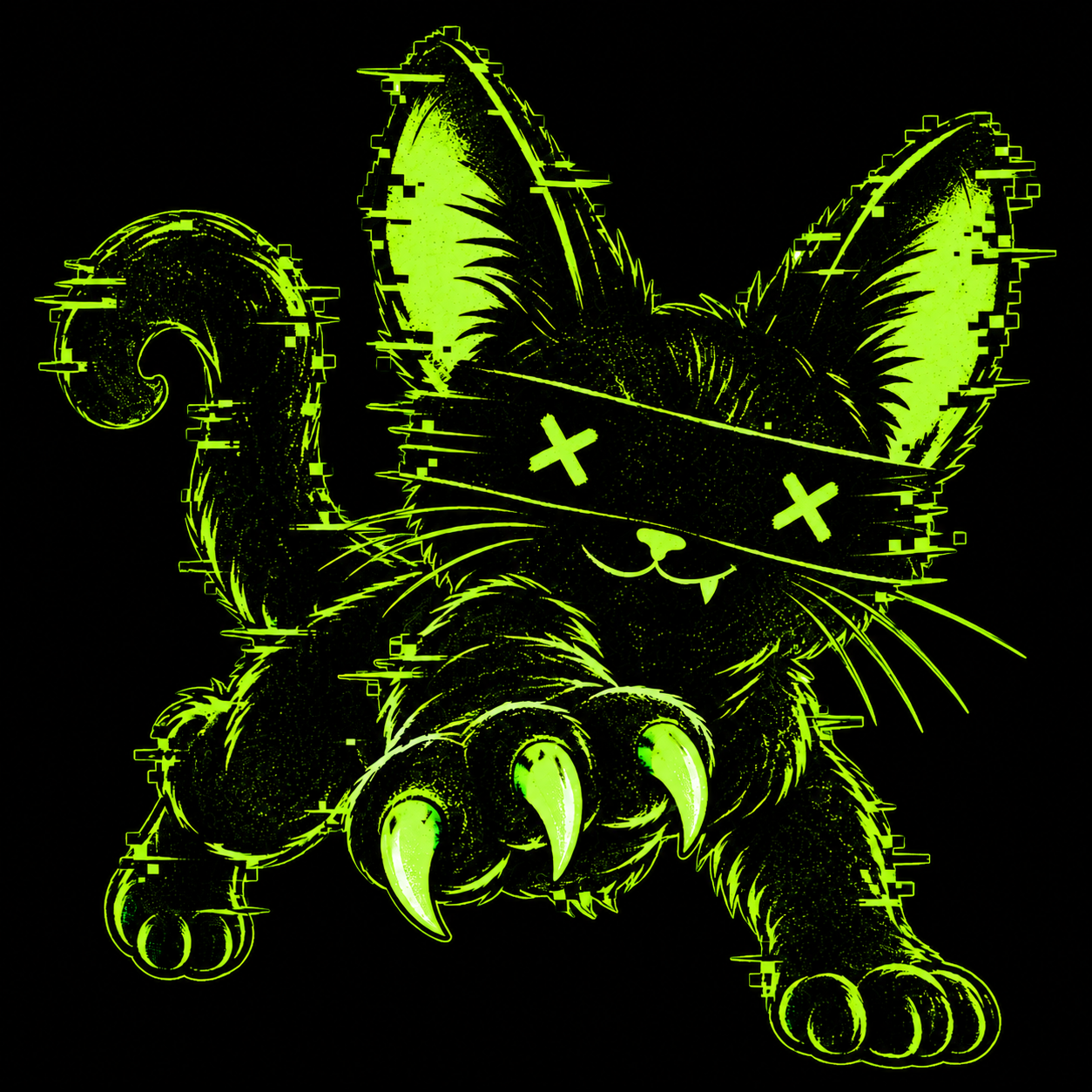 NULLCAT reaching forward with one paw, ready to scratch the page.
